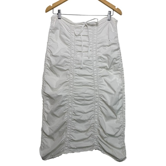 XCVI Ruched Ruffle Cargo Maxi Skirt Size XS White Stretch Cotton Poplin - Picture 1 of 6
